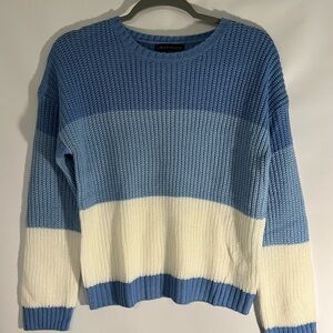 Love Ellie Sweater Size L Blue White Striped Soft Acrylic‎ Round Neck